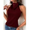 image:imageSOLY HUX Womens Satin Halter Backless Crop Top Sexy Sleeveless Tank Shirts Festival Party ClubwearPlain Burgundy