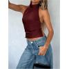 image:imageSOLY HUX Womens Satin Halter Backless Crop Top Sexy Sleeveless Tank Shirts Festival Party ClubwearPlain Burgundy