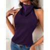 image:imageSOLY HUX Womens Satin Halter Backless Crop Top Sexy Sleeveless Tank Shirts Festival Party ClubwearPlain Purple