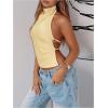image:imageSOLY HUX Womens Satin Halter Backless Crop Top Sexy Sleeveless Tank Shirts Festival Party ClubwearPlain Yellow
