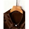 image:imageSOLY HUX Womens Satin Shirts Silk Button Down Collared Short Sleeve Ruched Dressy Casual Work Blouse TopsPure Coffee Brown
