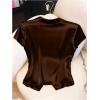image:imageSOLY HUX Womens Satin Shirts Silk Button Down Collared Short Sleeve Ruched Dressy Casual Work Blouse TopsPure Coffee Brown