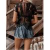 image:imageSOLY HUX Womens Sheer Fringe Tops Short Sleeve Floral Lace See Through Vintage T Shirts Vacation OutfitPlain Black