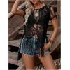 image:imageSOLY HUX Womens Sheer Fringe Tops Short Sleeve Floral Lace See Through Vintage T Shirts Vacation OutfitPlain Black