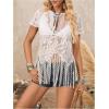 image:imageSOLY HUX Womens Sheer Fringe Tops Short Sleeve Floral Lace See Through Vintage T Shirts Vacation OutfitPlain White