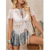 image:imageSOLY HUX Womens Sheer Fringe Tops Short Sleeve Floral Lace See Through Vintage T Shirts Vacation OutfitPlain White