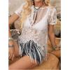 image:imageSOLY HUX Womens Sheer Fringe Tops Short Sleeve Floral Lace See Through Vintage T Shirts Vacation OutfitPlain White