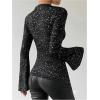image:imageSOLY HUX Womens Sparkly T Shirt Mock Neck Bell Long Sleeve Ruched Fitted Tee Party Going Out TopsPure Black