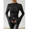 image:imageSOLY HUX Womens Sparkly T Shirt Mock Neck Bell Long Sleeve Ruched Fitted Tee Party Going Out TopsPure Black