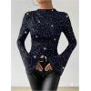 image:imageSOLY HUX Womens Sparkly T Shirt Mock Neck Bell Long Sleeve Ruched Fitted Tee Party Going Out TopsPure Blue