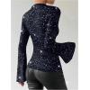 image:imageSOLY HUX Womens Sparkly T Shirt Mock Neck Bell Long Sleeve Ruched Fitted Tee Party Going Out TopsPure Blue