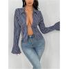 image:imageSOLY HUX Womens Striped Shirt Open Front Bell Long Sleeve Collared Blouse TopsRoyal Blue Striped