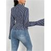 image:imageSOLY HUX Womens Striped Shirt Open Front Bell Long Sleeve Collared Blouse TopsRoyal Blue Striped