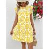 image:imageSOLY HUX Womens Summer Boho Tunic Dress Ruffle Cap Sleeve Crewneck Vacation Beach Short DressesYellow Print