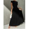 image:imageSOLY HUX Womens Summer Maxi Dress Modest Mock Neck Cap Sleeve A Line Flowy Elegant Long DressesPlain Black