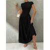 image:imageSOLY HUX Womens Summer Maxi Dress Modest Mock Neck Cap Sleeve A Line Flowy Elegant Long DressesPlain Black
