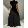 image:imageSOLY HUX Womens Summer Maxi Dress Modest Mock Neck Cap Sleeve A Line Flowy Elegant Long DressesPlain Black