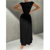 image:imageSOLY HUX Womens Summer Maxi Dress Modest Mock Neck Cap Sleeve A Line Flowy Elegant Long DressesPlain Black