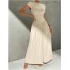 image:imageSOLY HUX Womens Summer Maxi Dress Modest Mock Neck Cap Sleeve A Line Flowy Elegant Long DressesPlain Khaki