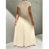 image:imageSOLY HUX Womens Summer Maxi Dress Modest Mock Neck Cap Sleeve A Line Flowy Elegant Long DressesPlain Khaki