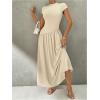 image:imageSOLY HUX Womens Summer Maxi Dress Modest Mock Neck Cap Sleeve A Line Flowy Elegant Long DressesPlain Khaki