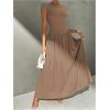 image:imageSOLY HUX Womens Summer Maxi Dress Modest Mock Neck Cap Sleeve A Line Flowy Elegant Long DressesPure Khaki