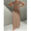 image:imageSOLY HUX Womens Summer Maxi Dress Modest Mock Neck Cap Sleeve A Line Flowy Elegant Long DressesPure Khaki