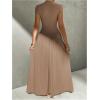 image:imageSOLY HUX Womens Summer Maxi Dress Modest Mock Neck Cap Sleeve A Line Flowy Elegant Long DressesPure Khaki