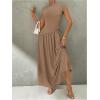 image:imageSOLY HUX Womens Summer Maxi Dress Modest Mock Neck Cap Sleeve A Line Flowy Elegant Long DressesPure Khaki