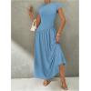 image:imageSOLY HUX Womens Summer Maxi Dress Modest Mock Neck Cap Sleeve A Line Flowy Elegant Long DressesSolid Pale Blue