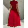image:imageSOLY HUX Womens Summer Maxi Dress Modest Mock Neck Cap Sleeve A Line Flowy Elegant Long DressesSolid Red