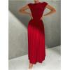 image:imageSOLY HUX Womens Summer Maxi Dress Modest Mock Neck Cap Sleeve A Line Flowy Elegant Long DressesSolid Red