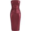 image:imageSOLY HUX Sexy Faux Leather Dress for Women Bodycon Strapless Party Club Midi Long Tube DressesPlain Red