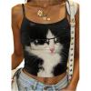 image:imageSOLY HUX Womens Cute Graphic Cami Tops Cat Print Spaghetti Strap Summer Crop Tops CamisoleBlack Cat
