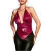 image:imageSOLY HUX Womens Deep V Neck Cut Out Halter Top Tie Backless Asymmetrical Hem Summer TopsSolid Burgundy