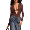 image:imageSOLY HUX Womens Deep V Neck Long Sleeve Bodysuits One Piece Leotard Party Tee TopsPure Brown