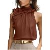 image:imageSOLY HUX Womens Elegant Blouse Ruffle Trim Sleeveless Mock Neck Halter Tank Top Office OutfitCoffee Brown