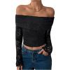 image:imageSOLY HUX Womens Floral Lace Off The Shoulder Tees Long Sleeve Shirts Tight Fitted Going Out TShirt Crop TopsSolid Black