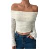 image:imageSOLY HUX Womens Floral Lace Off The Shoulder Tees Long Sleeve Shirts Tight Fitted Going Out TShirt Crop TopsSolid White