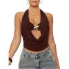 image:imageSOLY HUX Womens Halter Top Cut Out Draped Front Sleeveless Tie Backless Crop Tank TopsPlain Chocolate Brown