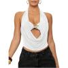 image:imageSOLY HUX Womens Halter Top Cut Out Draped Front Sleeveless Tie Backless Crop Tank TopsSolid White