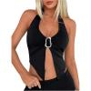 image:imageSOLY HUX Womens Halter Top V Neck Sleeveless Split Hem Backless Y2k Crop Tank TopsPure Black