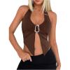 image:imageSOLY HUX Womens Halter Top V Neck Sleeveless Split Hem Backless Y2k Crop Tank TopsSolid Brown