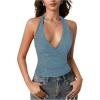 image:imageSOLY HUX Womens Halter Tops Glitter Sparkly V Neck Wrap Ruched Backless Sleeveless Crop Tank Top Party ClubwearPlain Light Grey