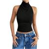 image:imageSOLY HUX Womens High Neck Halter Tank Top Sleeveless Draped Open Front Summer Fitted Going Out Crop VestPlain Black