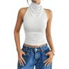 image:imageSOLY HUX Womens High Neck Halter Tank Top Sleeveless Draped Open Front Summer Fitted Going Out Crop VestPlain White
