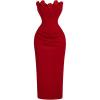 image:imageSOLY HUX Womens Midi Dress Floral Appliques Ruched Strapless Sleeveless Split Bodycon Tube DressesPure Red