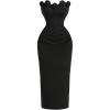 image:imageSOLY HUX Womens Midi Dress Floral Appliques Ruched Strapless Sleeveless Split Bodycon Tube DressesSolid Black