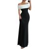 image:imageSOLY HUX Womens Off The Shoulder Color Block Bodycon Fishtail Long Maxi Dress Party Cocktail OutfitsBlack and White