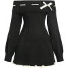 image:imageSOLY HUX Womens Off The Shoulder Sweater Dress Bowknot Knit Mini Dresses Bodycon Long Sleeve Sweater Dress 2024 TrendyPlain Black